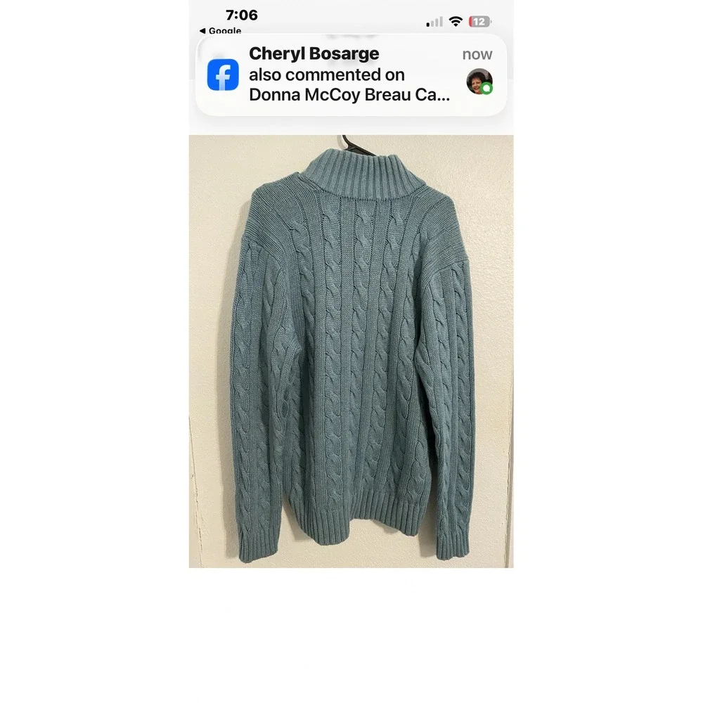 Polo Ralph Lauren Men's Cable Knit Vtg 100% Silk Mock‎ Neck Sweater L Blue